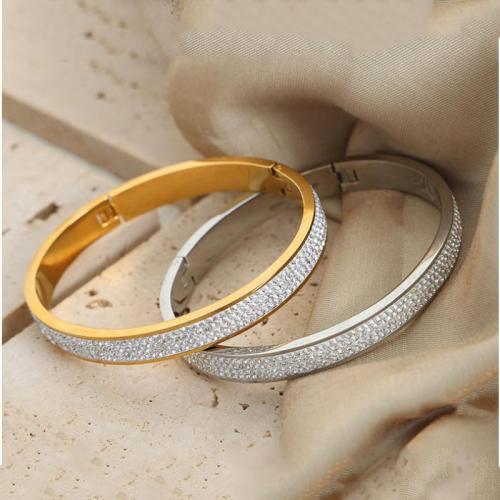 Titanium Steel Bracelet & Bangle plated fashion jewelry & for woman & with rhinestone nickel lead & cadmium free Inside about 60mm about 8mm Sold By PC