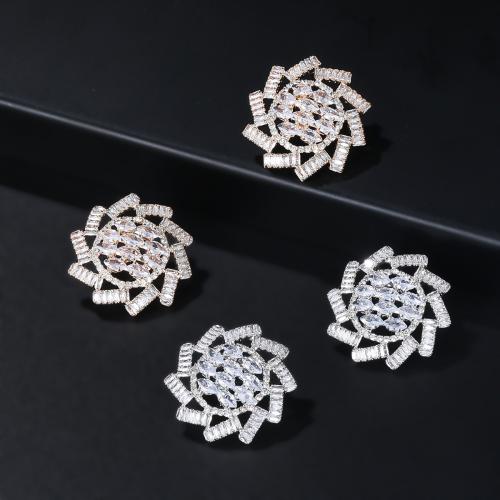 Cubic Zirconia Micro Pave Brass Earring Flower fashion jewelry & micro pave cubic zirconia & for woman nickel lead & cadmium free Sold By Pair