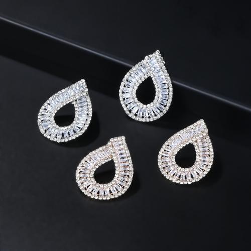 Cubic Zirconia Micro Pave Brass Earring, Teardrop, fashion jewelry & micro pave cubic zirconia & for woman, more colors for choice, nickel, lead & cadmium free, 41x32mm, Sold By Pair