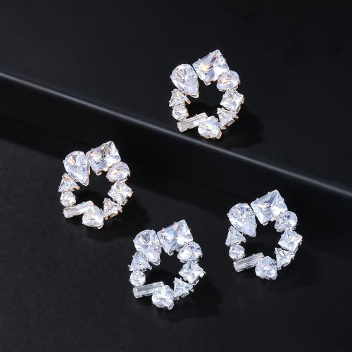 Cubic Zirconia Micro Pave Brass Earring, Flower, fashion jewelry & micro pave cubic zirconia & for woman, more colors for choice, nickel, lead & cadmium free, 29x26mm, Sold By Pair