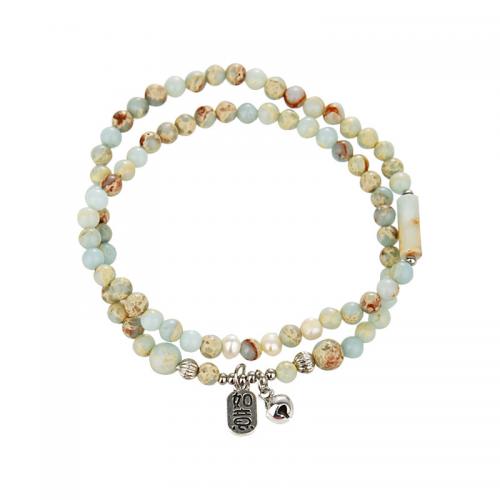 Messing-Armbänder, Messing, mit Shoushan Stein & Kunststoff Perlen, plattiert, für Frau, farbenfroh, The size is about 35CM, verkauft von PC