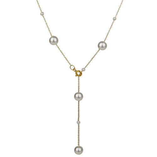 Collar de Aleación de Zinc, con Perlas plásticas, chapado, para mujer, dorado, longitud aproximado 53 cm, Vendido por UD