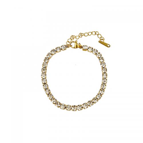 Bracelet d'acier titane, avec 5CM chaînes de rallonge, Placage, pavé de micro zircon & pour femme, doré, Longueur:Environ 15 cm, Vendu par PC