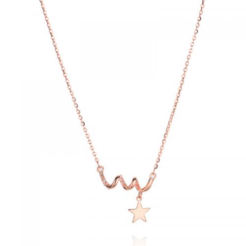 925 Sterling Silver Necklace with 1.2inch extender chain Star plated cross chain & micro pave cubic zirconia & for woman Length Approx 16.1 Inch Sold By PC
