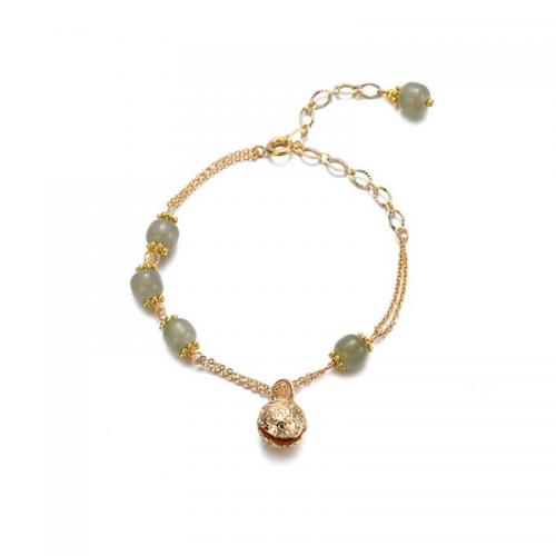 alliage de zinc bracelet, avec Hetian Jade, avec 2.76inch chaînes de rallonge, Placage de couleur d'or, style folk & pour femme, Longueur:Environ 6.3 pouce, Vendu par PC