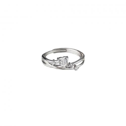 925 de prata esterlina Cuff Ring Finger, Coração, platinado, micro pavimento em zircônia cúbica & para mulher, tamanho:6, vendido por PC