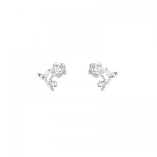925 Sterling Silver Stud Earring, Flower, platinum plated, micro pave cubic zirconia & for woman, 8.30x10.50mm, Sold By Pair