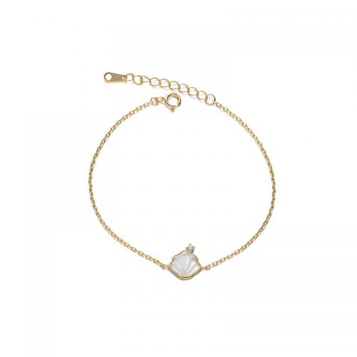 925 Sterling Silver Bracelet with White Shell with 1.2inch extender chain Shell plated micro pave cubic zirconia & for woman Length Approx 6.3 Inch Sold By PC