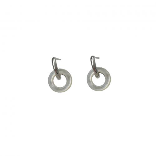 925 Sterling Silver Drop Earring, with White Shell, Donut, platinum plated, for woman & hollow, 10.50x16mm, Sold By Pair