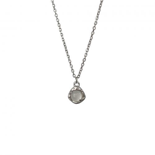 925 Sterling Silver Necklace, with White Chalcedony, with 2inch extender chain, Shell, platinum plated, cross chain & for woman, Length:Approx 15.7 Inch, Sold By PC