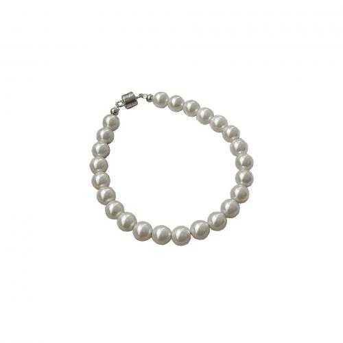 925 Sterling Silver Bracelet, with Glass Pearl, platinum plated, with magnetic & for woman, Length:Approx 6.3 Inch, Sold By PC
