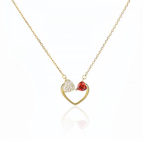 925 Sterling Silver Necklace with 2inch extender chain Heart gold color plated cross chain & micro pave cubic zirconia & for woman & hollow Length Approx 15.7 Inch Sold By PC