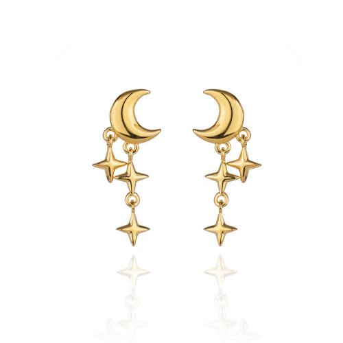 925 Sterling Silver Drop Earring Moon and Star plated fashion jewelry & for woman Sold By Pair