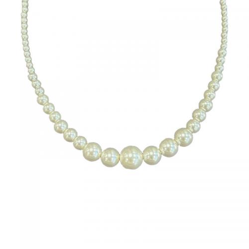 Glass Pearl Necklace, with 925 Sterling Silver, vintage & for woman, Length:Approx 16.3 Inch, Sold By PC