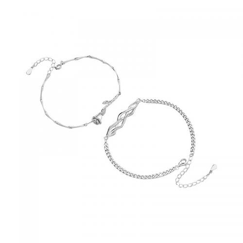 925 Sterling Silver Couple Bracelet, Rose, platinum plated, different styles for choice & for couple, Sold By PC