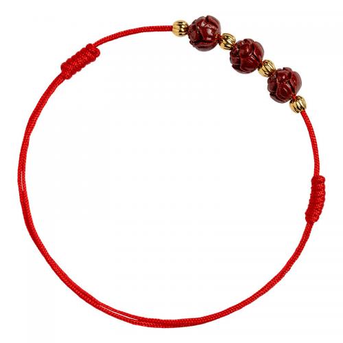 Cinnabar Anklet, with Polyester Cord & Tibetan Style, Lotus, vintage & adjustable & for woman, more colors for choice, Inner Diameter:Approx 135mm, Sold By PC