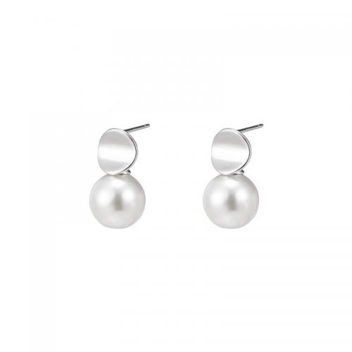 925 Sterling Sølv Stud Earring, med Glass Pearl, Geometrisk mønster, platineret, mode smykker & for kvinde, 10x18mm, Solgt af par