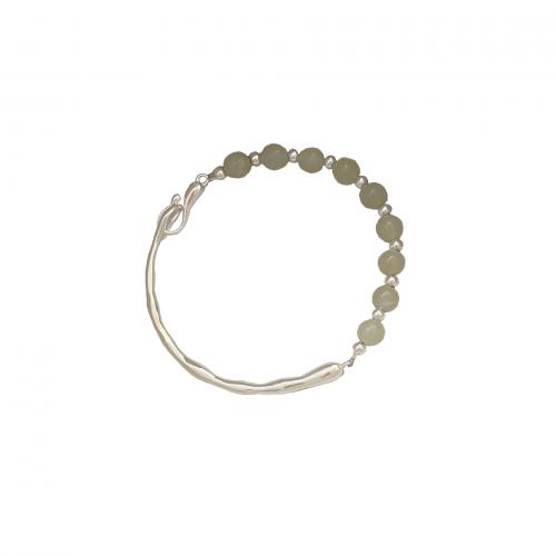 925 Sterling Silver Bracelet with Hetian Jade vintage & for woman silver color Length Approx 5.9 Inch Sold By PC