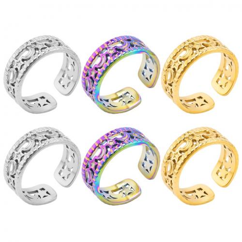 Stainless Steel Finger Ring, 304 Stainless Steel, Moon and Star, Vacuum Ion Plating, fashion jewelry & Unisex & hollow, more colors for choice, US Ring Size:8, Sold By PC