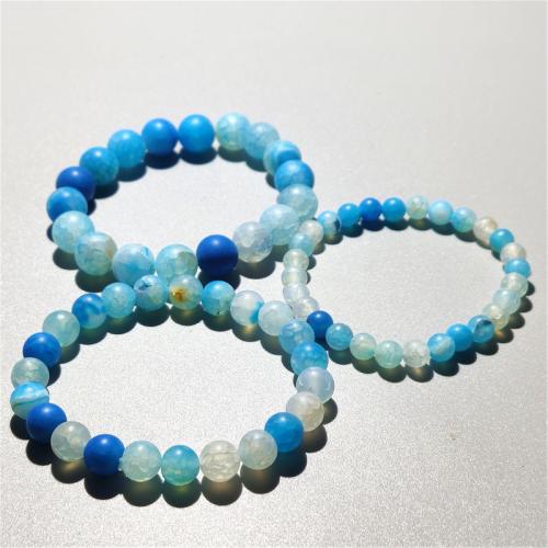 Agate Jewelry Bracelet, Dragon Veins Agate, Round, fashion jewelry & Unisex & different size for choice & frosted, skyblue, Length:Approx 18 cm, Sold By PC