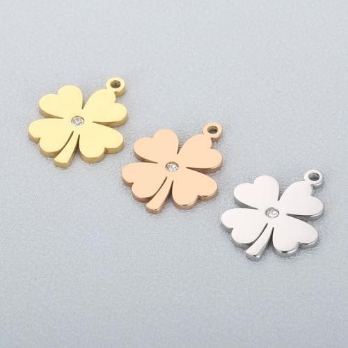 Stainless Steel Pendants 304 Stainless Steel Four Leaf Clover Vacuum Ion Plating fashion jewelry & DIY & with rhinestone Sold By PC
