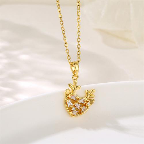 Stainless Steel Jewelry Necklace 304 Stainless Steel with 1.97inch extender chain gold color plated fashion jewelry & micro pave cubic zirconia & for woman golden Sold Per Approx 15.75 Inch Strand