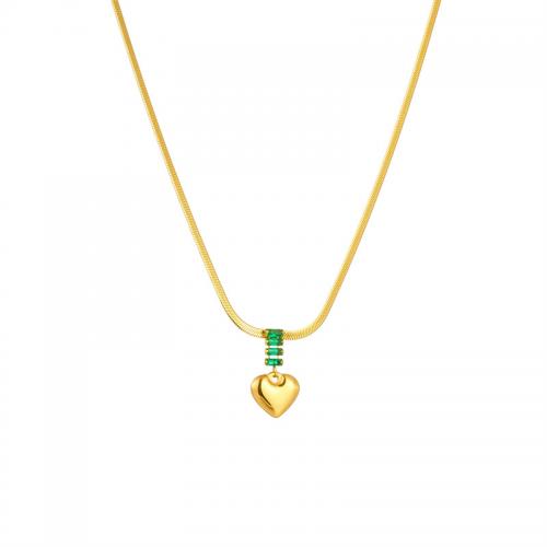 Titanstahl Halskette, mit Verlängerungskettchen von 1.97inch, Herz, Modeschmuck & für Frau & mit Strass, goldfarben, 15mm, Länge:ca. 15.35 ZollInch, verkauft von PC