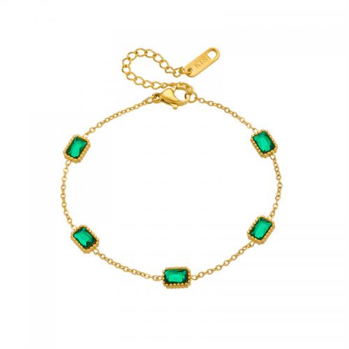 Bracelet d'acier titane, avec 1.97inch chaînes de rallonge, bijoux de mode & pour femme & avec strass, doré, Vendu par Environ 6.3 pouce brin