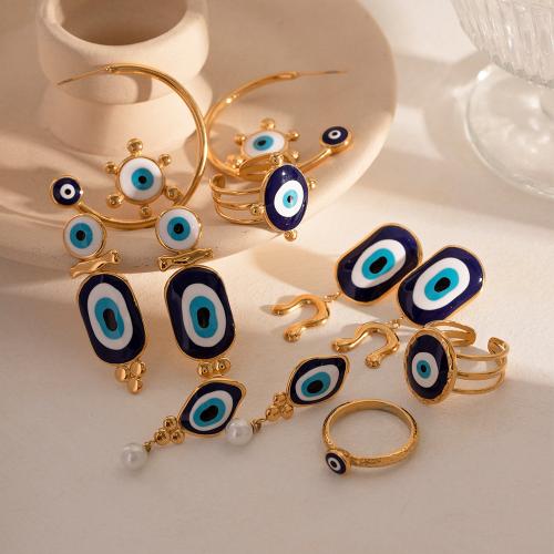 Evil Eye Jewelry Set finger ring & earring 304 Stainless Steel Shell plated fashion jewelry Sold By PC