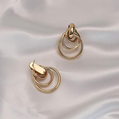 Iron Earring, Round, fashion jewelry, golden, 25x35mm, Sold By Pair