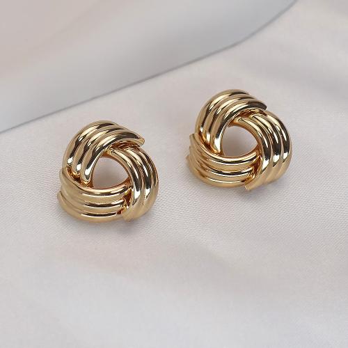 Iron Earring, fashion jewelry, golden, 21x21mm, Sold By Pair