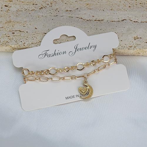 Fer Bracelets, avec 5cm chaînes de rallonge, lune, bijoux de mode, doré, Longueur:16 cm, Vendu par PC