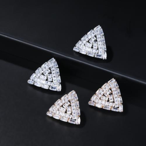 Cubic Zirconia Micro Pave Brass Earring Triangle fashion jewelry & micro pave cubic zirconia & for woman nickel lead & cadmium free Sold By Pair