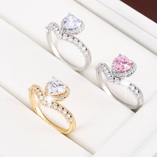 Cubic Zirconia Micro Pave Brass Ring Heart plated fashion jewelry & micro pave cubic zirconia & for woman nickel lead & cadmium free Sold By PC
