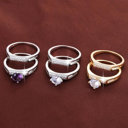 Fashion Brass Ring Set, plated, 2 pieces & Unisex & different size for choice & micro pave cubic zirconia, more colors for choice, nickel, lead & cadmium free, Sold By Set
