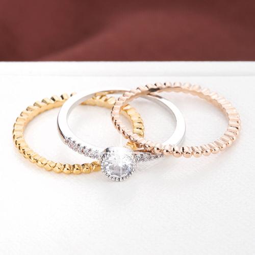 Fashion Brass Ring Set plated three pieces & micro pave cubic zirconia & for woman nickel lead & cadmium free Sold By Set