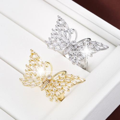 Cubic Zirconia Micro Pave Brass Ring Butterfly plated fashion jewelry & micro pave cubic zirconia & for woman nickel lead & cadmium free Sold By PC