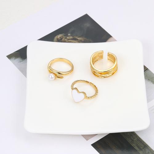 Zinc Alloy Ring Set with Plastic Pearl three pieces & fashion jewelry & for woman & enamel golden nickel lead & cadmium free Sold By Set