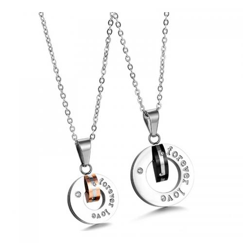 Couple Necklace, 304 Stainless Steel, polished, Unisex & micro pave cubic zirconia, more colors for choice, Sold By PC