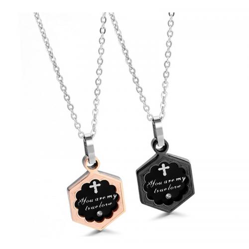 Couple Necklace 304 Stainless Steel polished Unisex & micro pave cubic zirconia Sold By PC