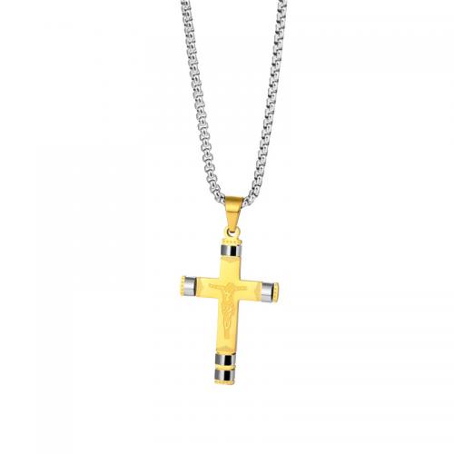Edelstahl Schmuck Halskette, 304 Edelstahl, Kreuz, poliert, unisex & verschiedene Stile für Wahl, keine, Pendant -28 * 51 mm, Länge ca. 50 cm, verkauft von PC