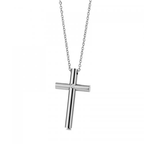 Stainless Steel Jewelry Necklace 304 Stainless Steel with 5CM extender chain Cross polished Unisex & micro pave cubic zirconia Length Approx 45 cm Sold By PC