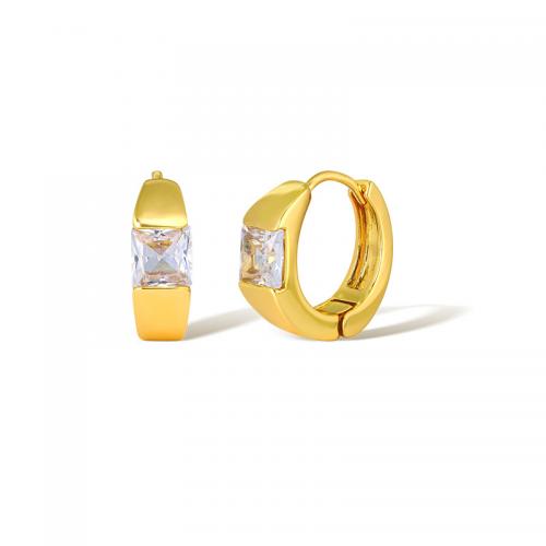 Befestiger Zirkonia Messing Ohrring, vergoldet, Micro pave Zirkonia & für Frau, Goldfarbe, verkauft von Paar