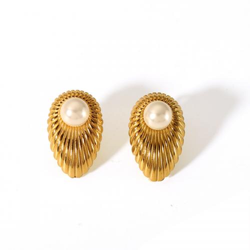 Edelstahl Ohrringe, 304 Edelstahl, mit Kunststoff Perlen, Modeschmuck & für Frau, keine, 24x14mm, verkauft von Paar