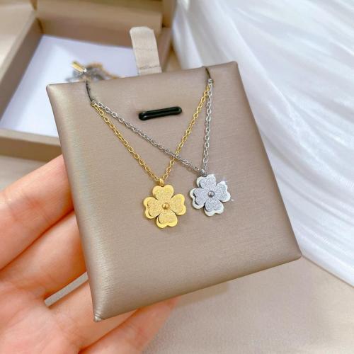 Titanium Steel Necklace with 1.97inch extender chain Four Leaf Clover Vacuum Ion Plating fashion jewelry & for woman Sold Per Approx 15.75 Inch Strand