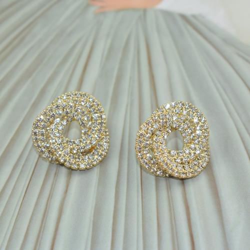 Brass Stud Earring plated fashion jewelry & for woman & with rhinestone nickel lead & cadmium free 20mm Sold By Pair