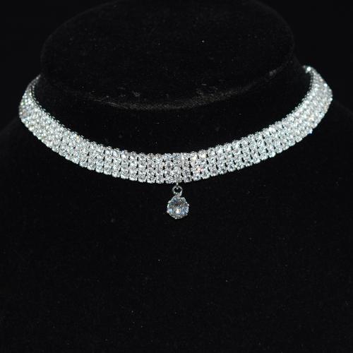 Cubic Zircon Micro Pave Brass Necklace, silver color plated, micro pave cubic zirconia & for woman & with rhinestone, silver color, nickel, lead & cadmium free, 10mm, Sold Per Approx 11.22 Inch Strand