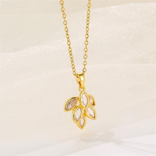 Stainless Steel Jewelry Necklace 304 Stainless Steel with 1.97inch extender chain Vacuum Ion Plating fashion jewelry & micro pave cubic zirconia & for woman golden Sold Per Approx 15.75 Inch Strand