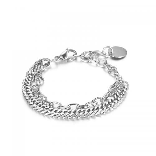 Titanium Steel Bracelet & Bangle, polished, Double Layer & different length for choice & Unisex, Sold By Strand