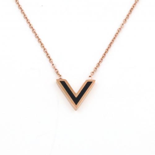 Stainless Steel Jewelry Necklace 304 Stainless Steel with Acrylic with 1.97inch extender chain Letter V rose gold color plated fashion jewelry & for woman rose gold color 14mm Length Approx 15.35 Inch Sold By PC
